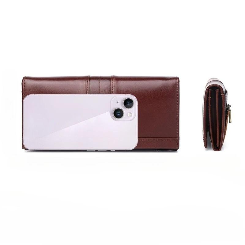 Women Cow Leather Long Wallet RFID Anti-theft Genuine Leather Multi Slot Card Bag Multifunction Fashion Female Coin Purse Large Capacity Clutch