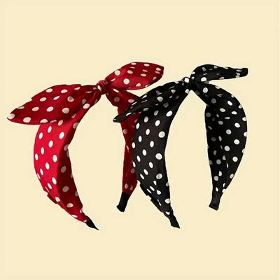 2pc Fashion Knotted Headband, Vintage Polka Dot Elements Red And Black Bunny Ear Hair Accessories, Hair Accessories, Gifts For Holiday Party