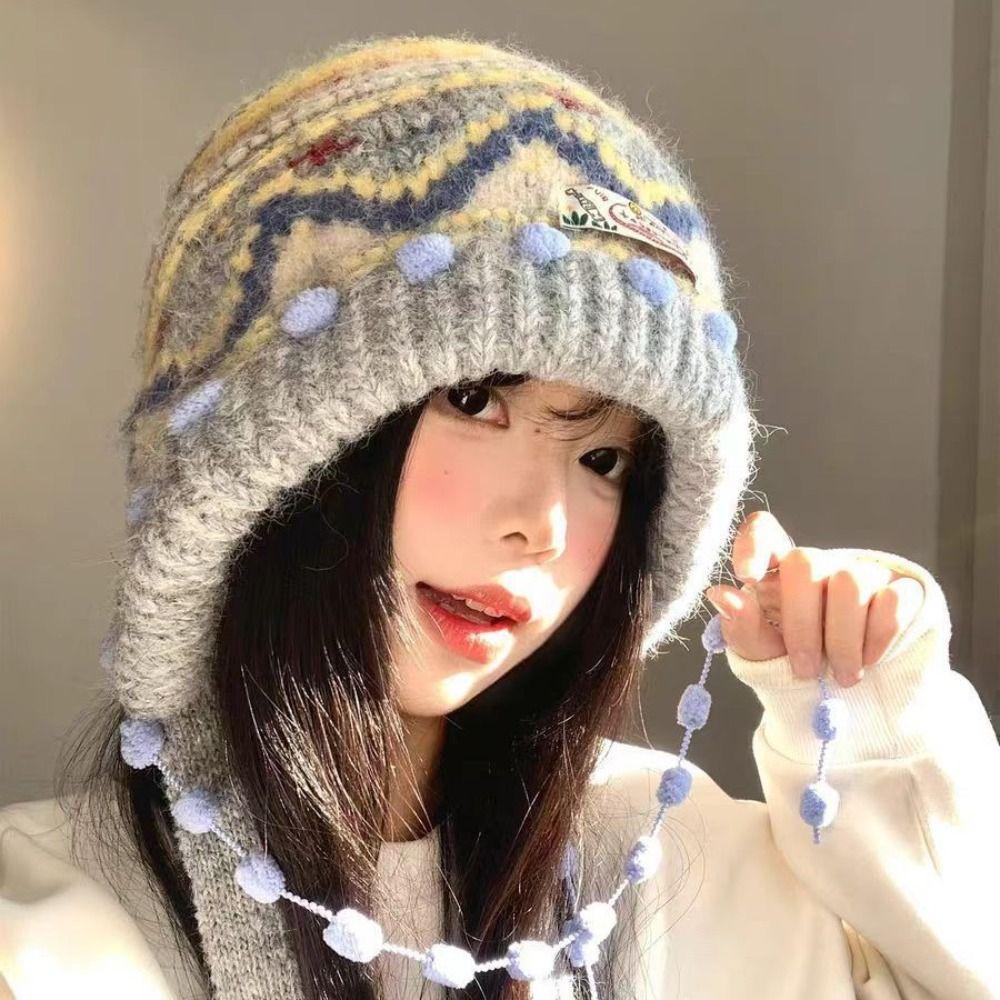 Ear Protection Knitted Cap Thickened Beanie Hats Cute Winter Hat  Winter