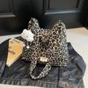 Leopard Print Canvas Shoulder Bag  Large Capacity Zipper  Versatile Fashion Bag  Soft and Simple