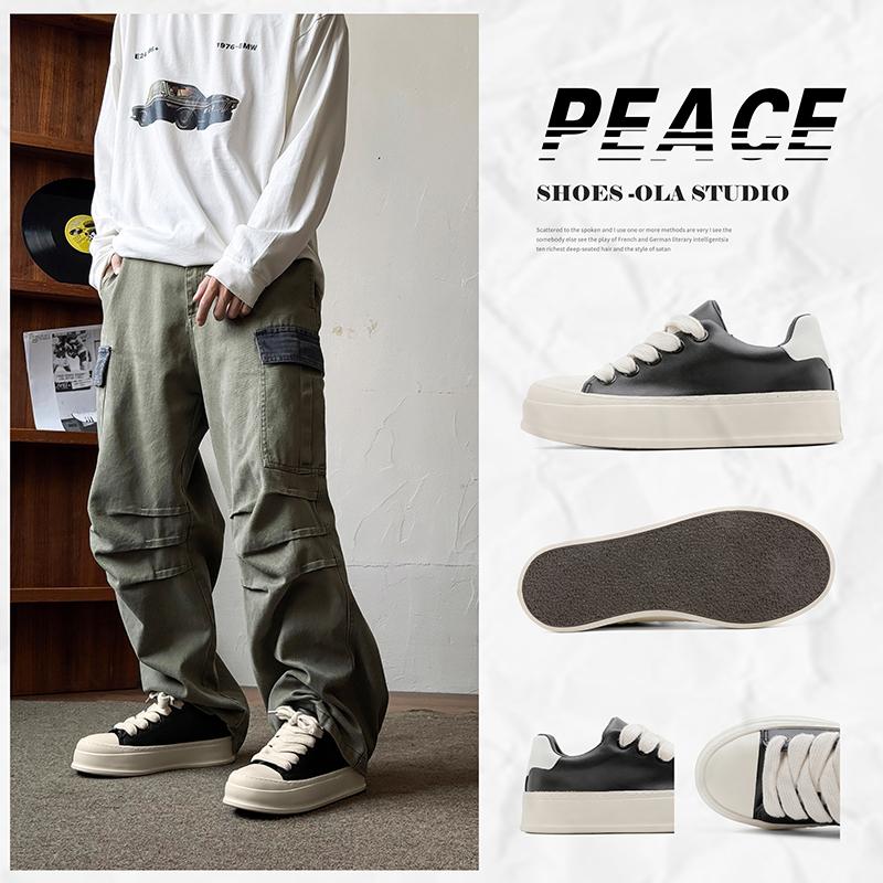 Fashion 2025 Men's Leather Low-Top Sneakers Men Spring/Autumn Breathable Lightweight Thick-Sole Street Style Casual Sports Shoes 39-44