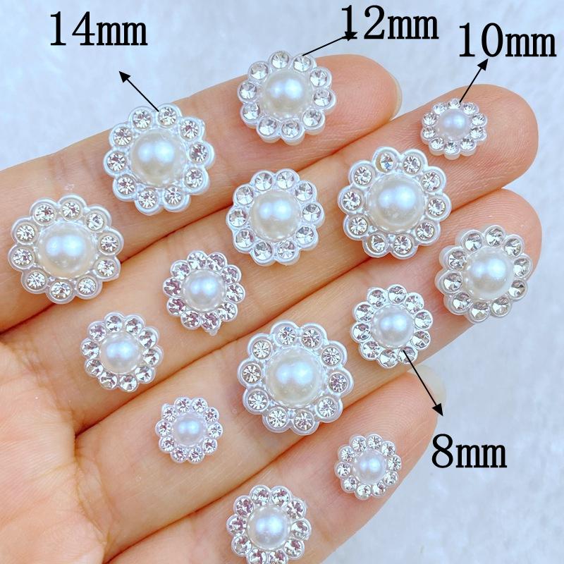 

50Pcs New Cute Mini 8/10/12/14mm Flower Diamond Bead Series Flat Back Manicure Parts Embellishments For Hair Bows Accessories 8mm белый