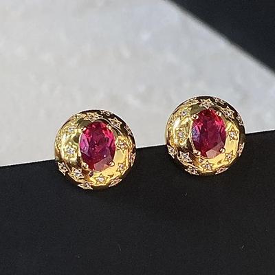 Exquisite Glossy Gem Series Ruby Red Earrings for Women Vintage Light Luxury Crystal Star Earings Stud Banquet Jewelry