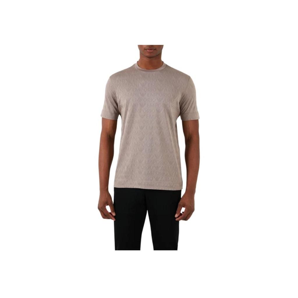 Emporio Armani Letter Print Pattern Round Neck Short Sleeve T-Shirt Men Tops Light-Brown 3D1TH5-1JORZ-0650