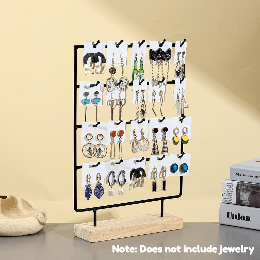 1pc Wooden Earring Display Stand - Sturdy Iron Frame, Painted Rectangular, Space-Saving Organizer Fits Hooks/Pendants/Earrings