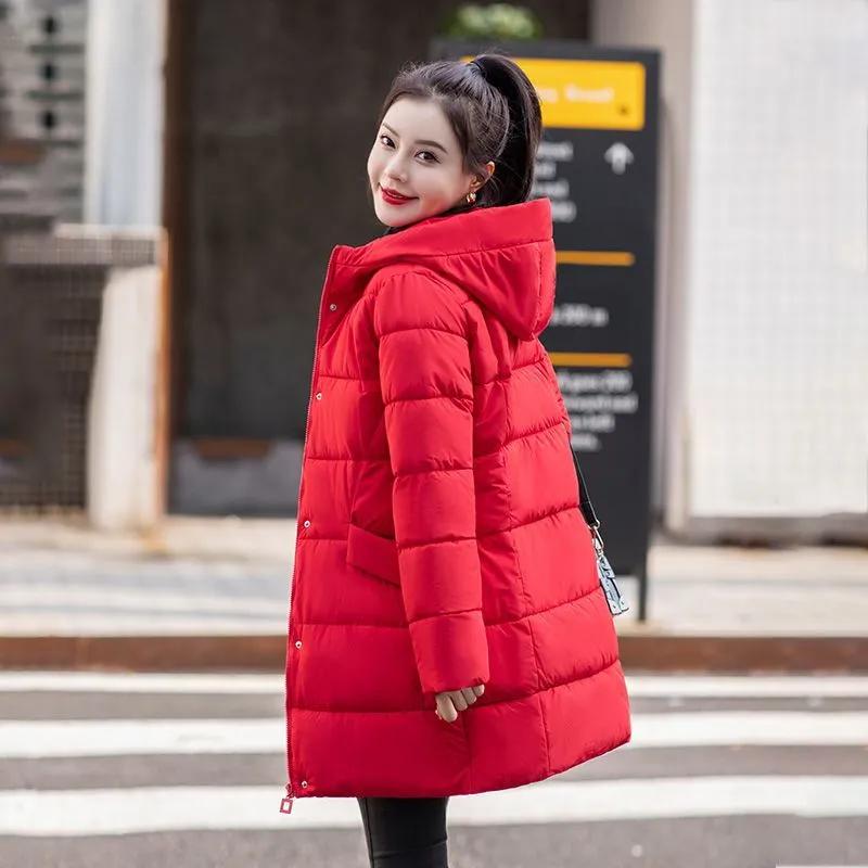 Women's Winter Thickened Jackets Heavy-Weight Coats Hooded Quilted Jacket Long Fitted Parka with Pockets Women Down Cotton Coat