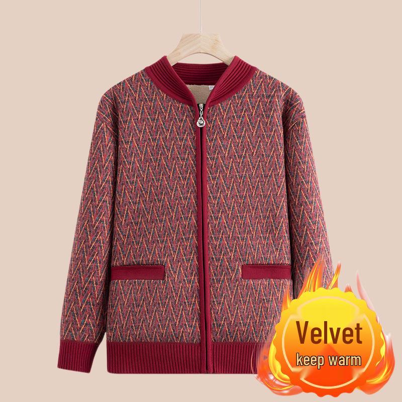 Warm Fleece-Lined Knit Cardigan for Seniors - Autumn/Winter
