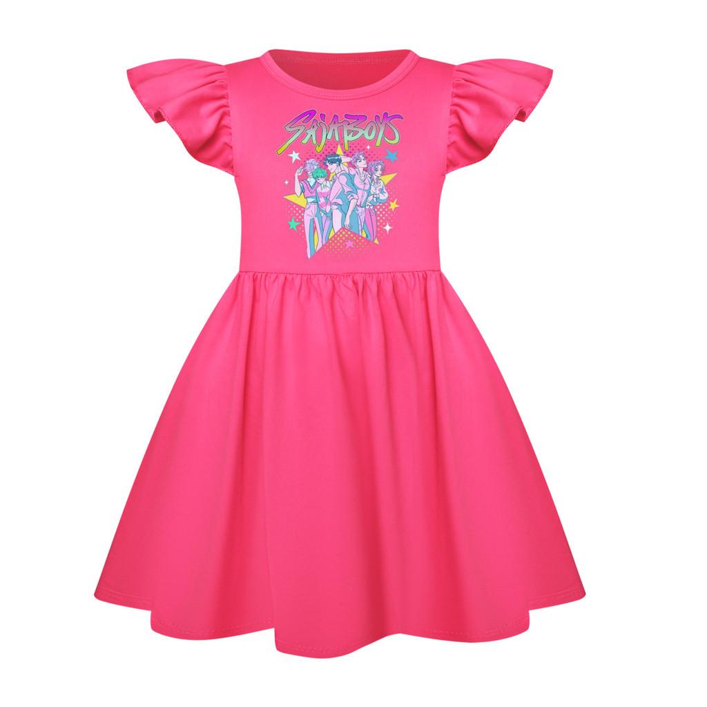5054 Kids Girls Sajaboys Mira Zoey Rumi Printed Ruffle Short Sleeves Casual Dress