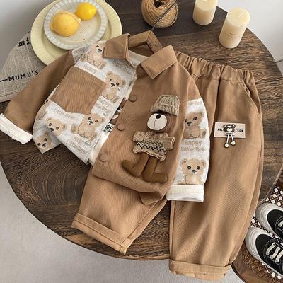 Little Bear Three-Piece Set: Jacket, Casual Pants, Trendy Boy's Fashion.