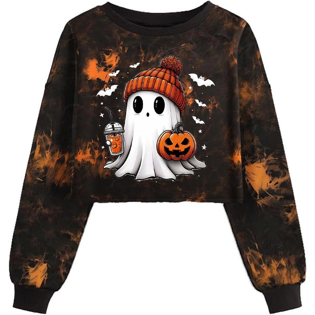 Women's Crop Sweatshirt Fall Halloween Long Sleeve Pullover Sweatshirt