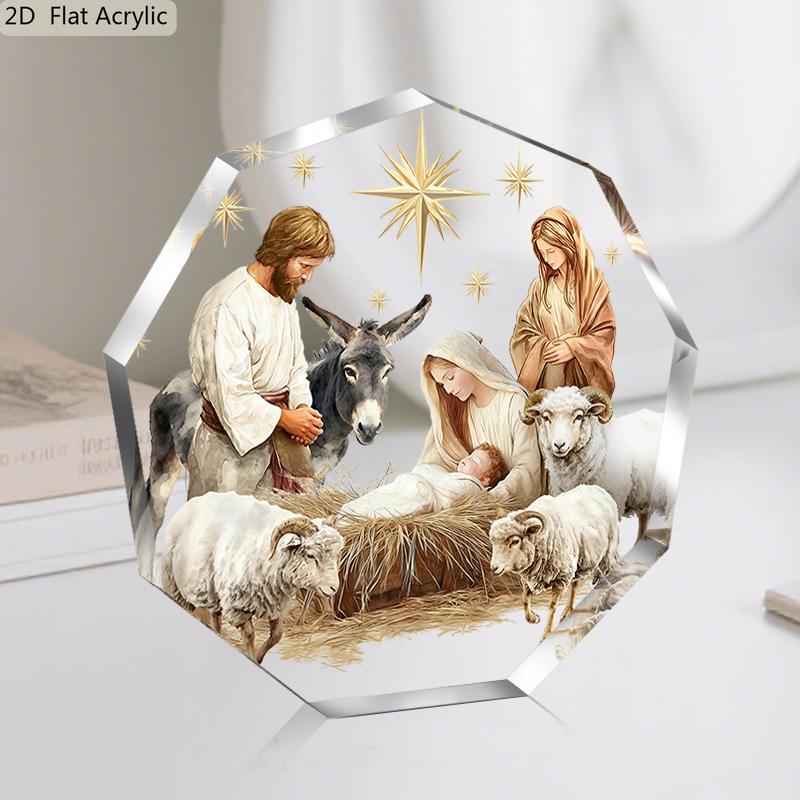 1pc Nativity Scene Acrylic Desktop Ornament Home Office Christmas Party Decor Christian Thanksgiving Gift Home Decor Festival Keepsake 