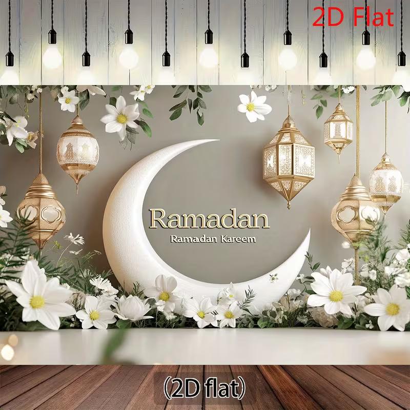 

2D Islamic Holiday Backdrop, Elegant Ramadan with Lanterns & Floral Decor Background 47.2x31.5inch/120*80cm