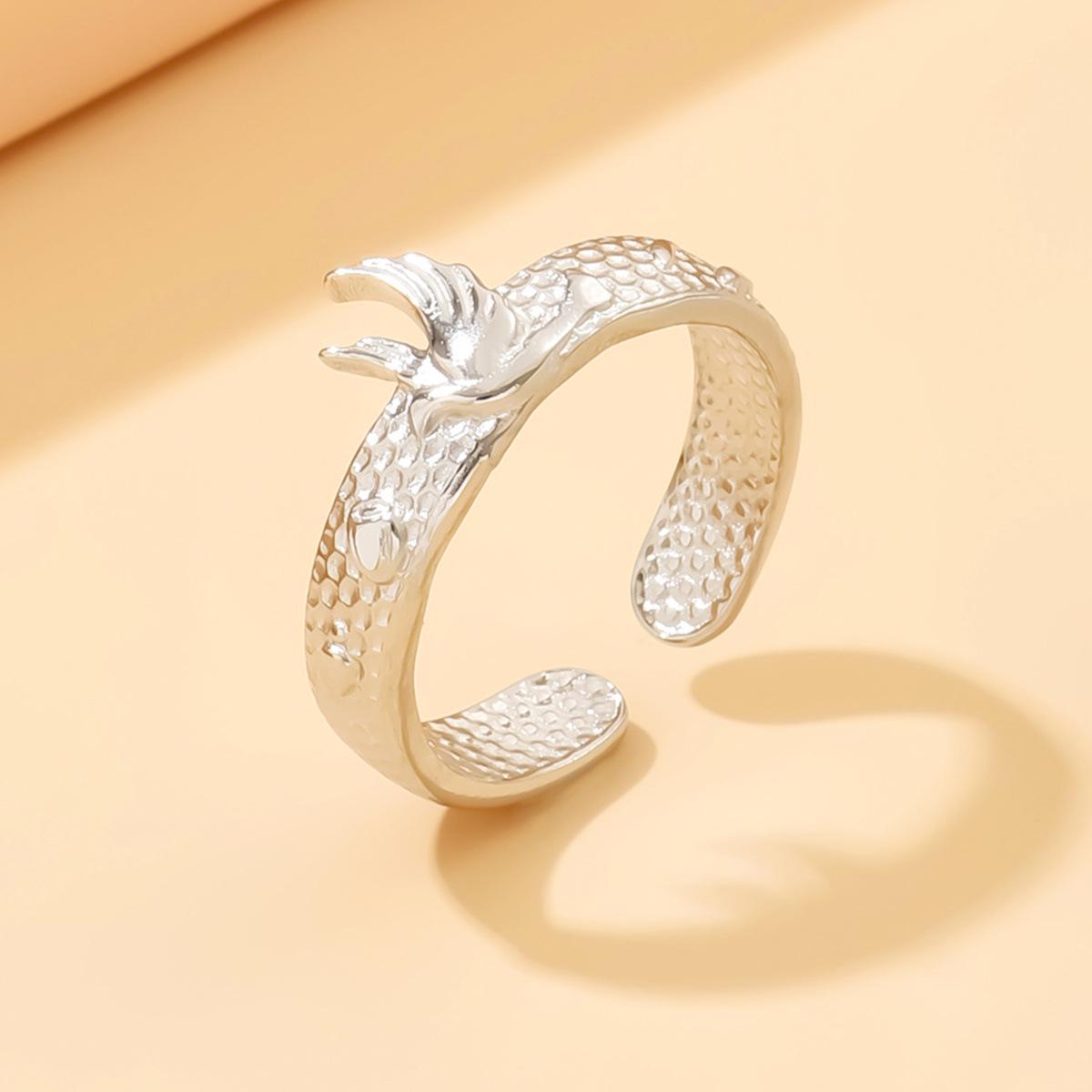 Women s Retro Stainless Steel Flying Bird Open Ring with Niche Design