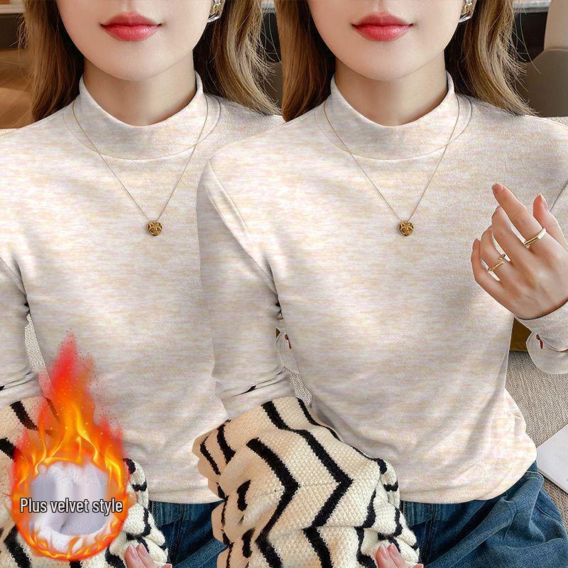 2025 Autumn Plus Size Slim Fit Long Sleeve Loose Base Layer Top for Women with Half High Neck