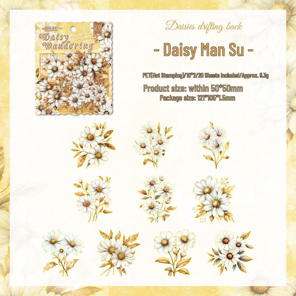 ZABC Flower Sea Dream Die-Cut PET Hot Stamping Sticker Pack - 20 Sheets of Floral Theme Stickers