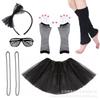 1980s Prom Cosplay Accessories Slatted Glasses Knitted Leg Warmers Lace Headband Wire Necklace Fishnet Gloves 6pc Set