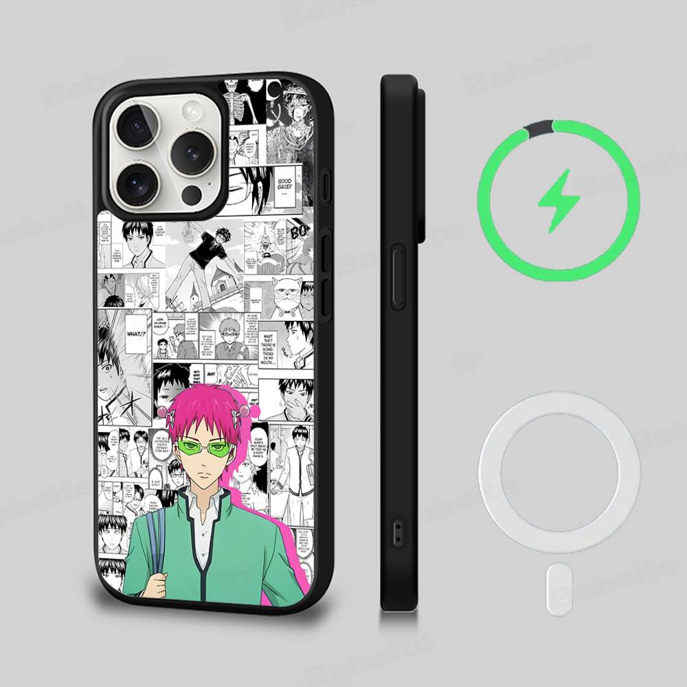 Cute Kitty Boy Saiki Kusuo Magnetic Case For IPhone 17 16 14 13 12 11 15 Pro Max Plus Wireless Charge Phone Cover