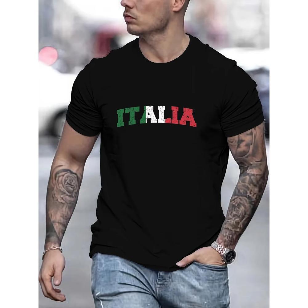 Men's Summer Italia Comfortable Breathable Casual Fashion Print Loose Large Casual Round Neck Short Sleeve T-shirt