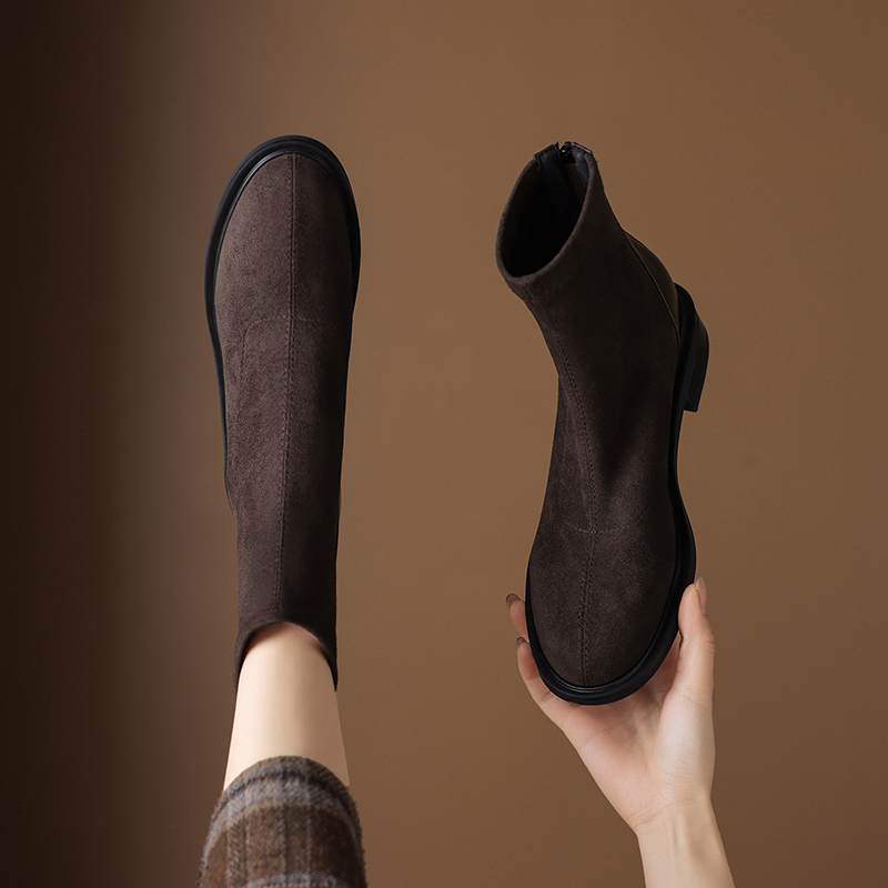 Krazing Po Flock Winter Round Toe Size 33 Chelsea Boots Size 43 Zipper Fashion Low Heels Stretch Ankle Boots