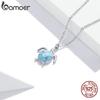 Bamoer 925 Silver Sky Blue Enamel Turtle Pendant Necklace Cute Animal Adjustable Necklace for Women Fine Jewelry SCN446