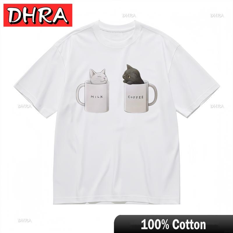 

Womens Comfy Classic TShirt Cat in MilkCoffee Cup Cute Cartoon Graphic Tee Y2K Tops Tshirts for Gift Idea TShirt Camisa 4XL