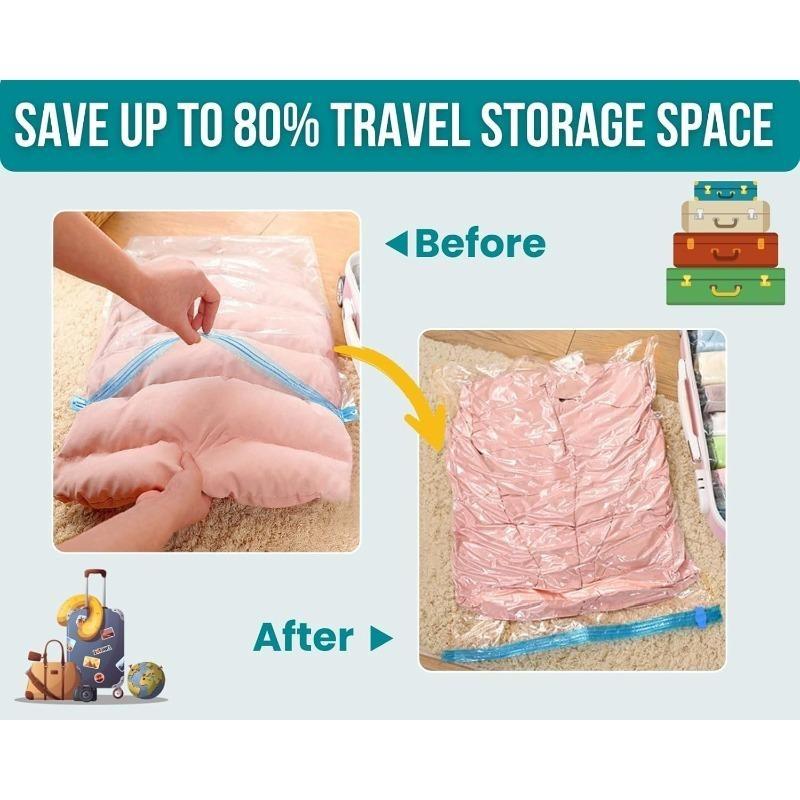 No‑Pump Vacuum Compression Storage Bags, Space Saver Travel Bags for Clothes, Handy Organizer for Luggage Home Cruise Camping Storage Accessories