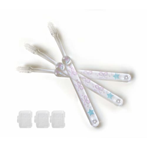 

Children s Toothbrush Set for Girls (3-Piece Set with Caps) Flower Ribbon Pattern