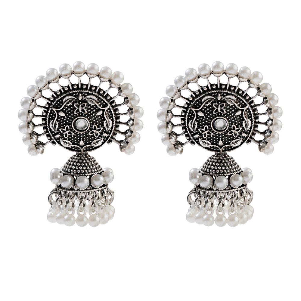Women‘s Boho Ethnic Gold copper Plated Jhumka Indian Earring Gypsy Zircon Vintage Big Bells Dangle Hanging Earrings For Women