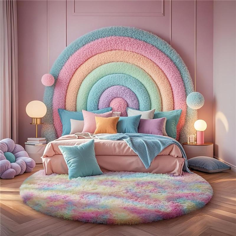 2x2m Round Rug for Bedroom, Super Fluffy Circle Rugs for Baby Nursery Furry Carpet for Children Kids Room, Cute Soft Shaggy Rug for Girls Home Decor
