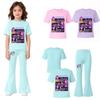 Demon Slayer KPOP Theme Big Kids Summer Short Sleeve T-Shirt + Draped Flared Pants Comfortable Non-Sweaty