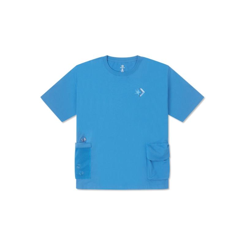 New Converse SUMMER DRINK POCKET T Shirt Men's Blue 10027225-A03
