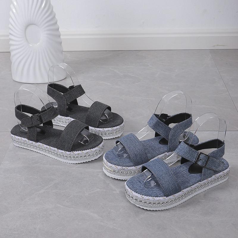 Damen Übergröße Gewebte Riemen Plateau Sandalen Offene Zehen Bequeme Strandschuhe
