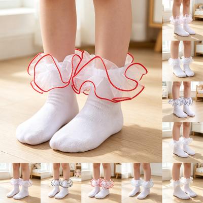 Girls Lace Socks with Colorful 3D Ruffle Trim Short Princess Socks for Toddler Kids, Cute Socks for Everyday Wear