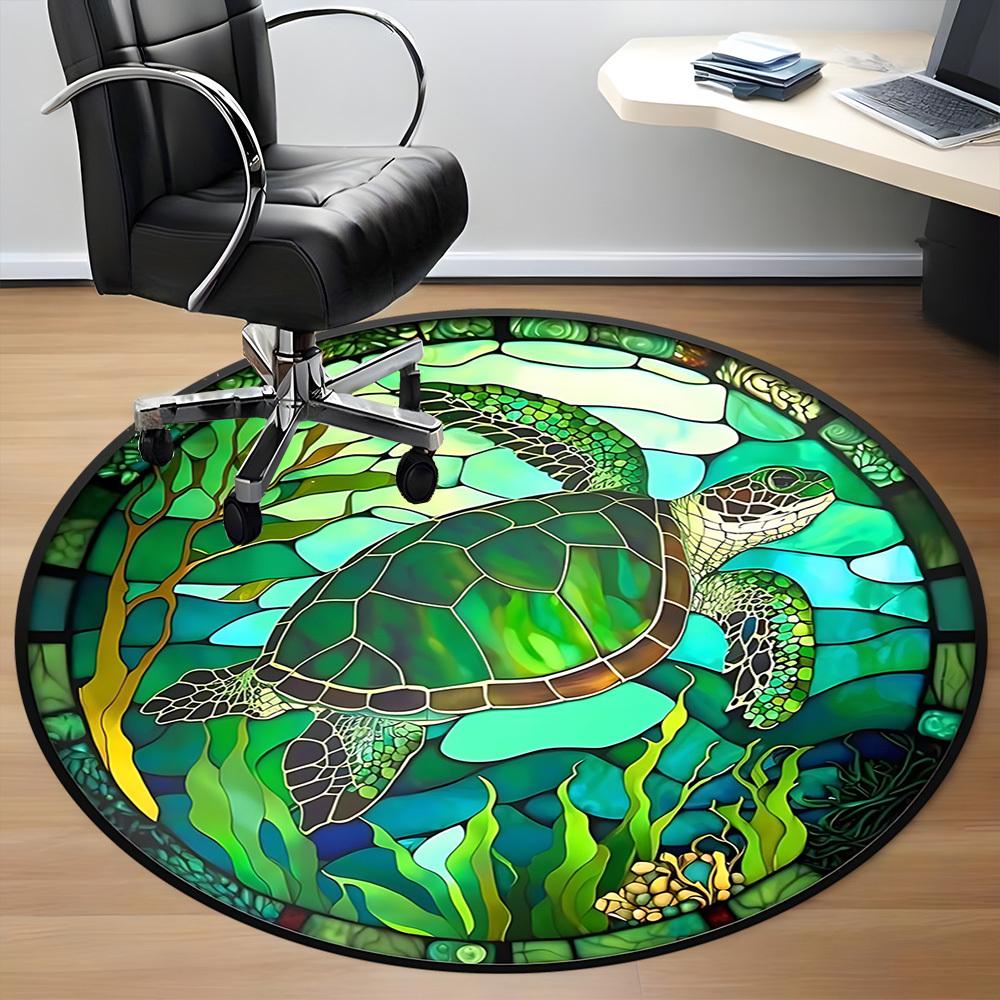 1pc Sea Turtle Stained Glass Chair Carpet for Office, Soft, Non-Slip Polyester Mat, Office, Living Room, Bedroom, Durable Polyester yy251207102