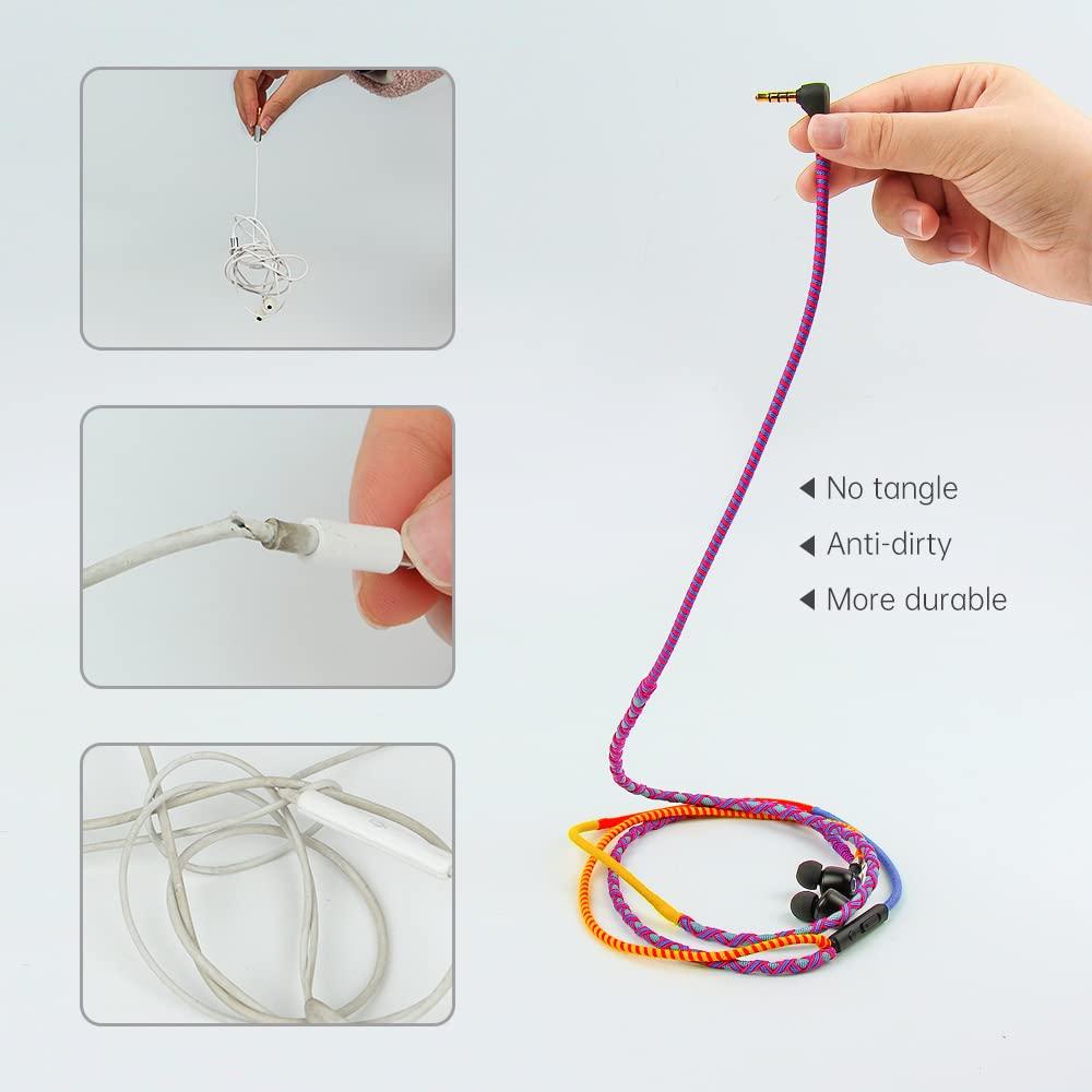 URIZONS 3.5mm Colorful Nylon Braided Earphones - Magnetic Bracelet Earbuds with Metal Shells and Deep Bass, Neck Strap Attachment, Mic, Volume