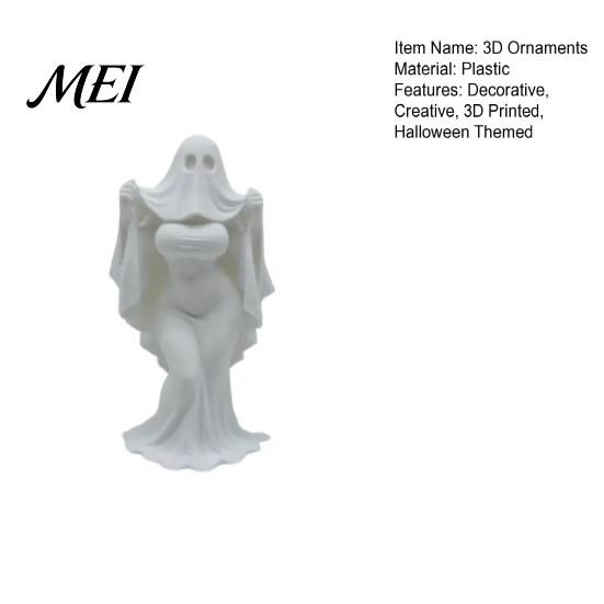 Draped Skirt Halloween Figure 3D Printed Ghost Bride Statue Ornament, Female Sculpture with Resin-like Craft Stable Base, Decorative Minimalist Spooky