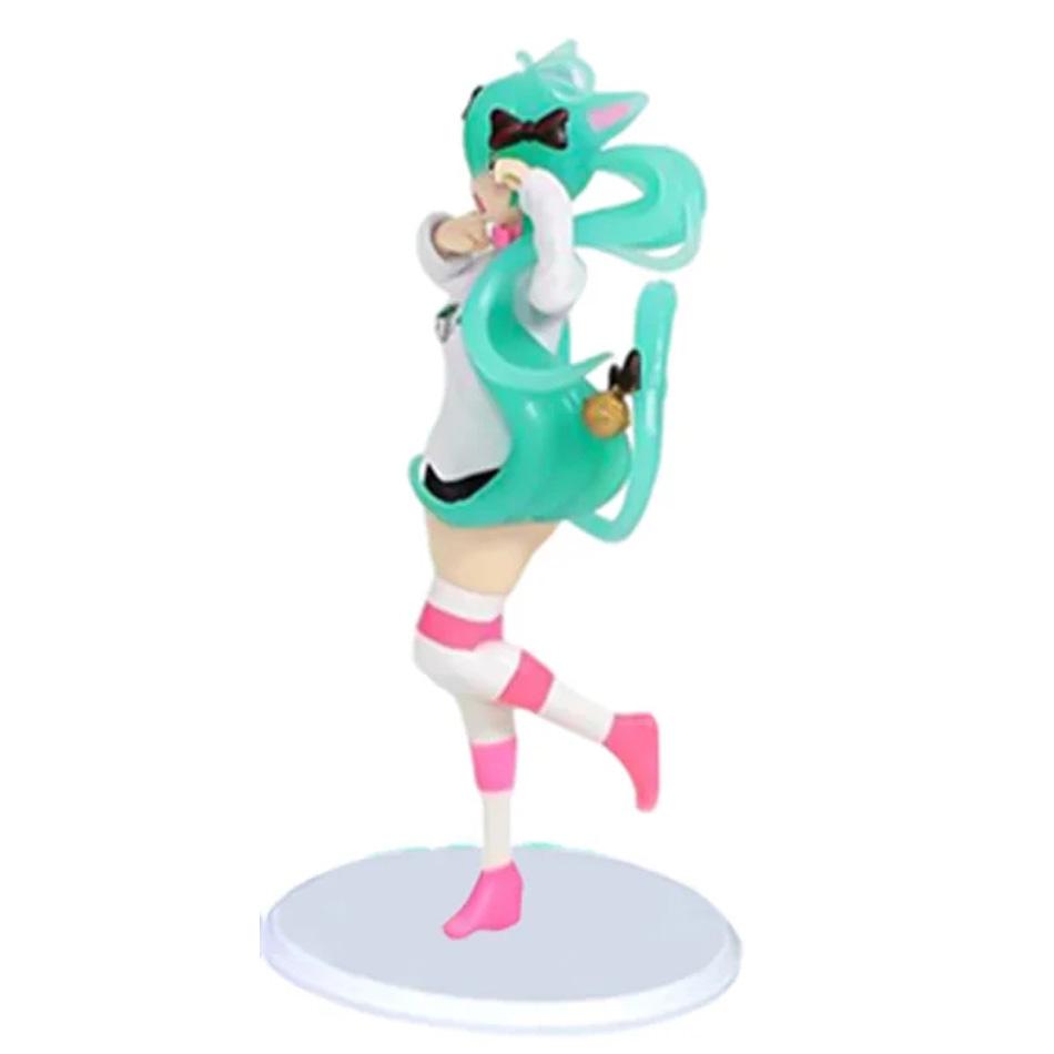 Anime Hatsune Miku Cat Ear Sitting Doll PVC Model Toy Collection Children's Perfect Gift Action Character High Quality