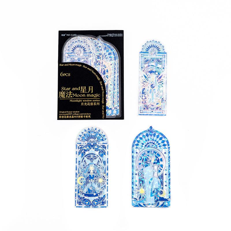 

6-Piece Laser Glitter Stained Glass Window Stickers, Iridescent Flash Patterns Perfect for Hand Account Layouts, Scrapbooking