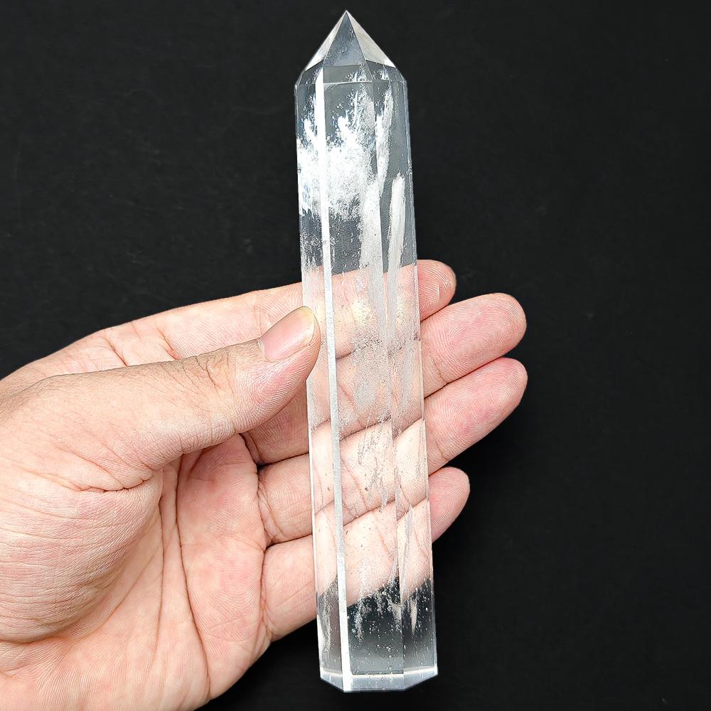 1Pc White Smelting Stone Single Pointed Hexagonal Column Crystal Point Wand Tower Home Decoration Gift Crystal Ornament