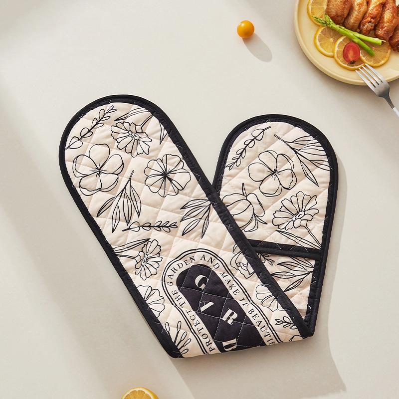 Heat Resistant Glove Oven Mitts Cotton Linen Microwave Baking BBQ Potholders Nonslip Household Kitchen Baking Glove Cooking Tool