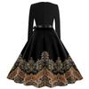 Women's Casual Fashion Long Sleeve Retro Graphic Printed Vintage Long Dresses