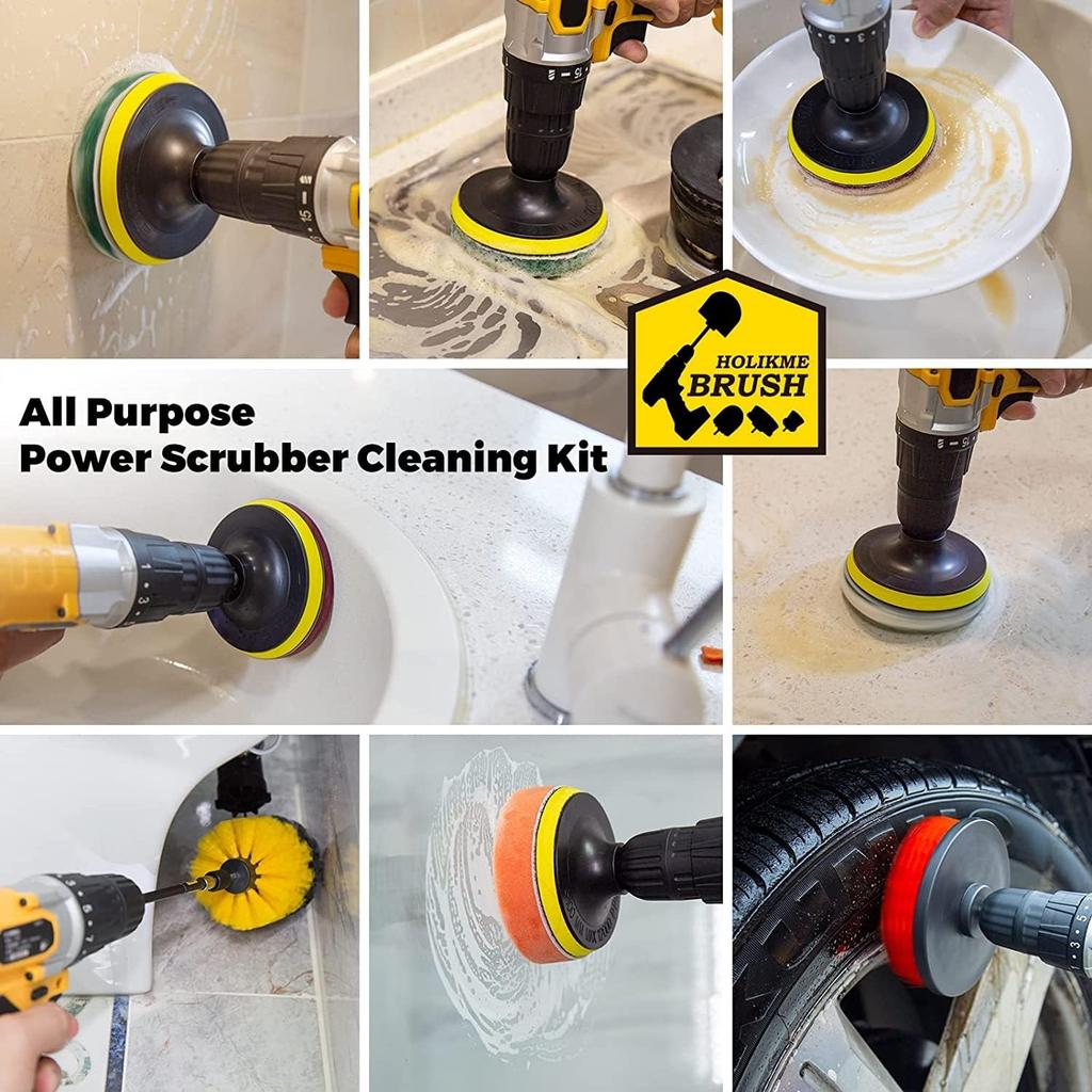 12pcs Electric Drill Brush Set - Yellow Cleaning Attachments for Tile/Grout/Floor, Stain Removal & Polishing