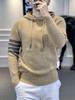 Men's Trendy Hooded Pullover Knitted Sweater - Autumn/Winter Long-Sleeved European Style Four-Bar Design