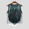 INCERUN Men O Neck Sleeveless Letter Print Lace Patchwork Cropped Irregular Tank Tops