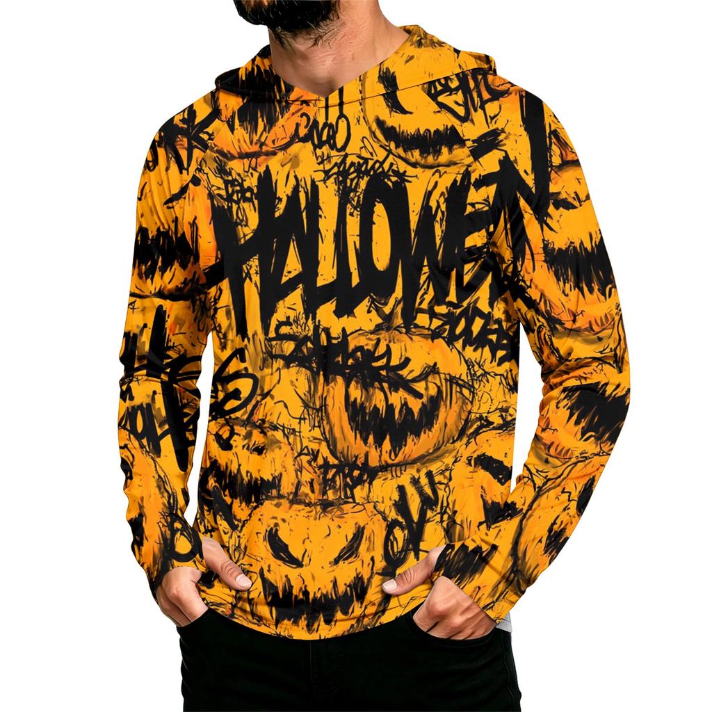 Men's Long Sleeve Hoodie with Sun Halloween Print Pullover