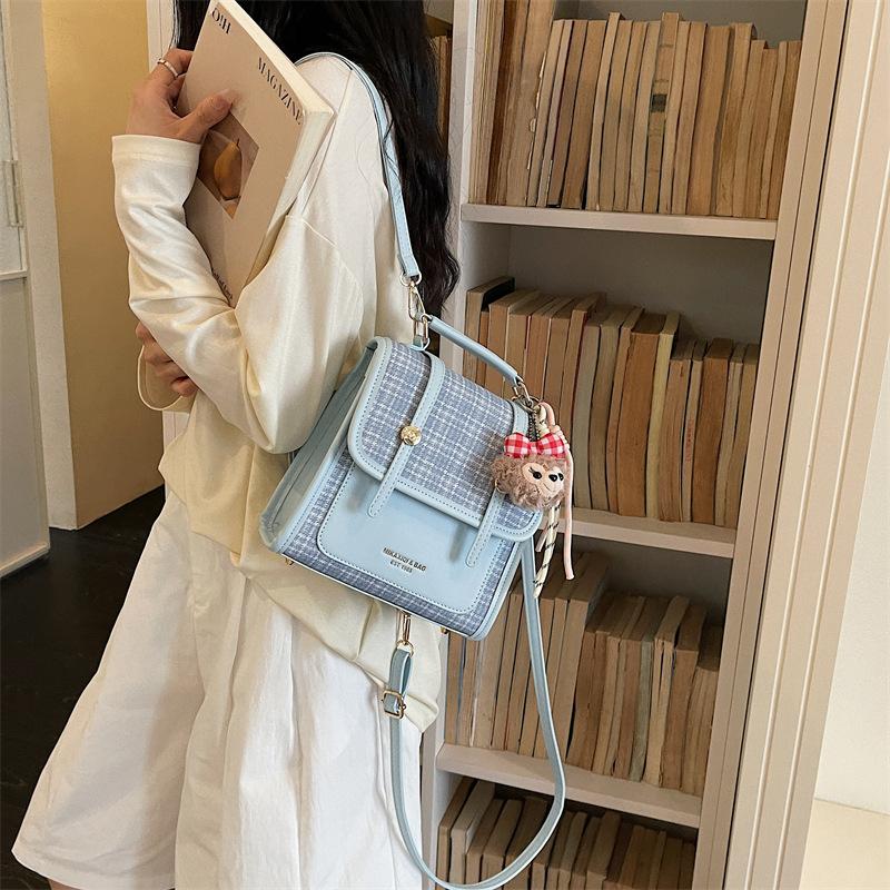 Schoolbag Premium Plaid Niche Women's Backpack 1011 New Commuter Versatile Backpack Mini Small School Bag Crossbody Bag