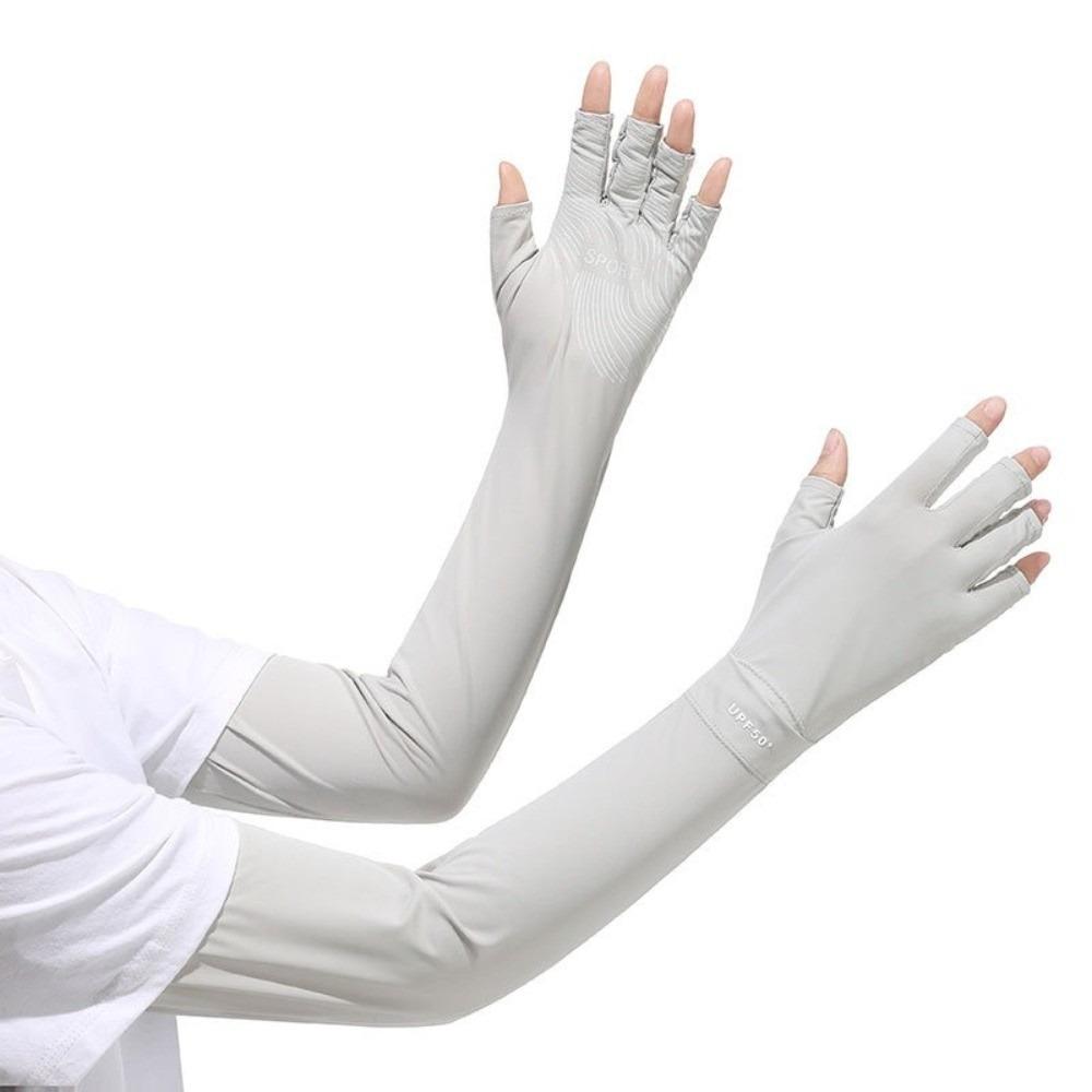 Non-slip Long Sleeve Solid Color Sunscreen Sleeve Gloves Thin Summer Arm Cover  Driving
