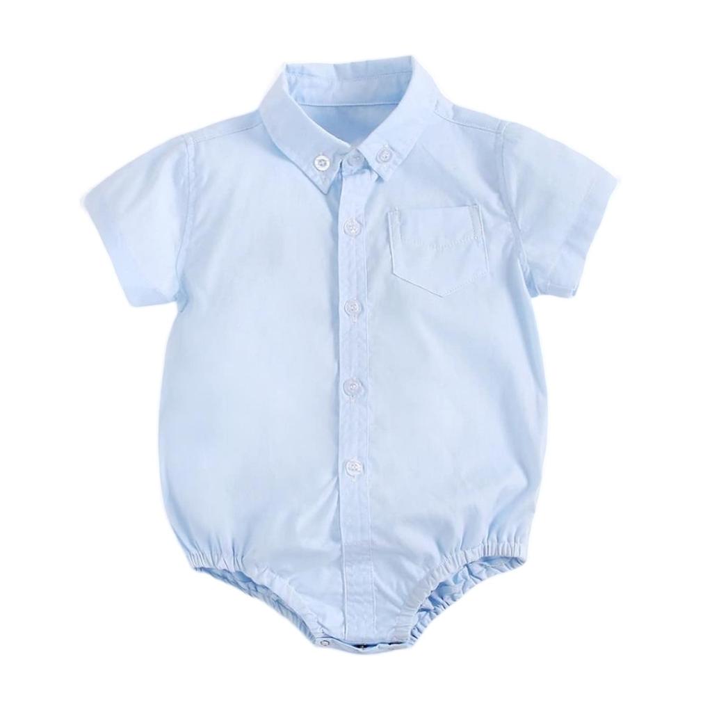 Romper Jumpsuit Short Sleeve Spring Summer Collar Button Boy Baby Kids Children Baby Clothes Girl Casual Cotton 23466 Blue 18Months [Misia Luxury]