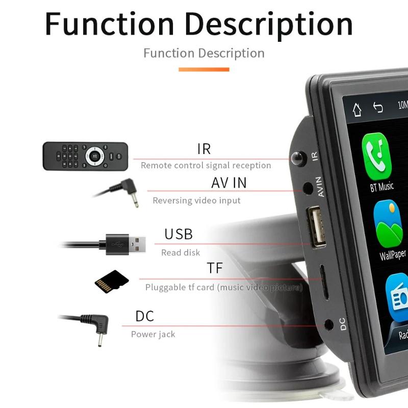 Universal 7 Inch Car Multimedia Screen BT Portable Digital FM Radio Wireless CarPlay Android Auto WIFI Car Navigation High-definition Reversing Camera