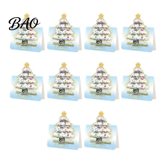 Folded Xmas Cards with Envelopes 10 Pcs 3D Christmas Tree Greeting Cards, Holiday Postcards Themed Base Bulk for New Year, Winter Party Supplies Three